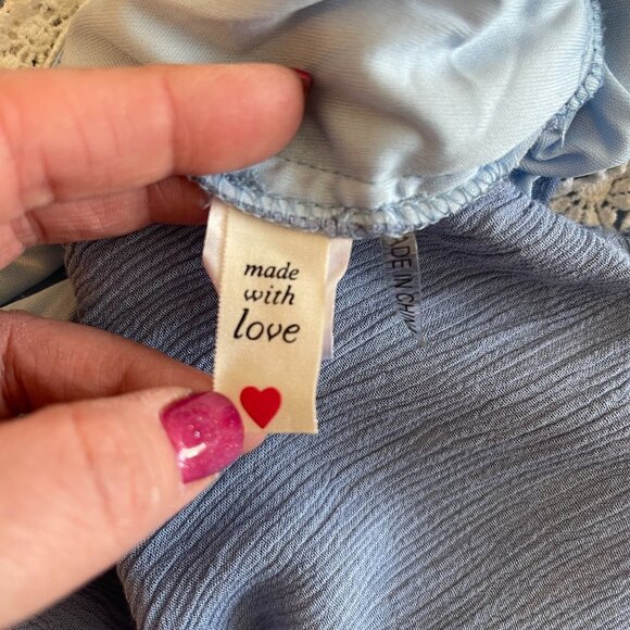 Women's S Tea & Cup White Lace Trim Romper Light Blue Romantic - Picture 9 of 11